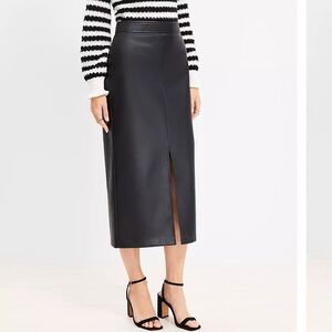 Loft faux leather front slit midi skirt